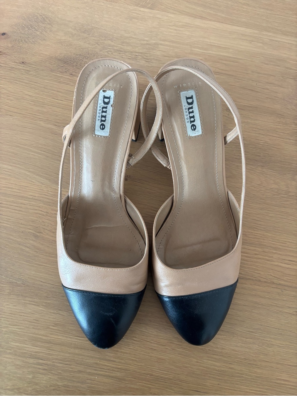 Dune London Beige and Black Slingback Pointed-Toe Heels